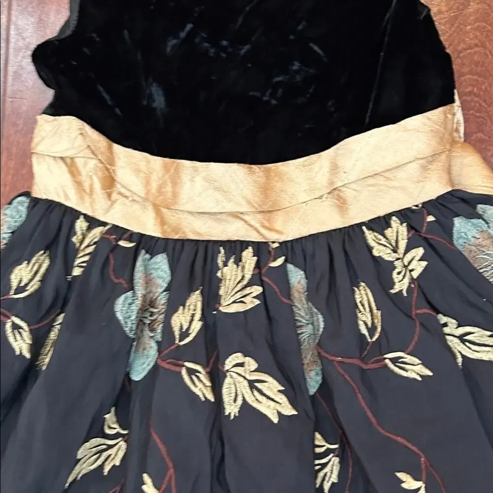 Dimples Girl’s Black Velvet Dress with Elegant Embroidered Design, Size 4